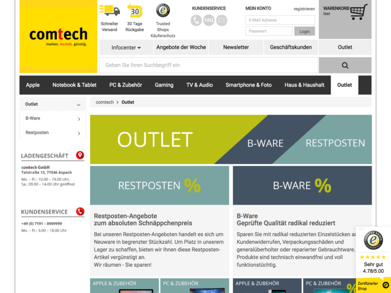 Outlet für Restposten und B-Ware Technik, Smartphone reduziert